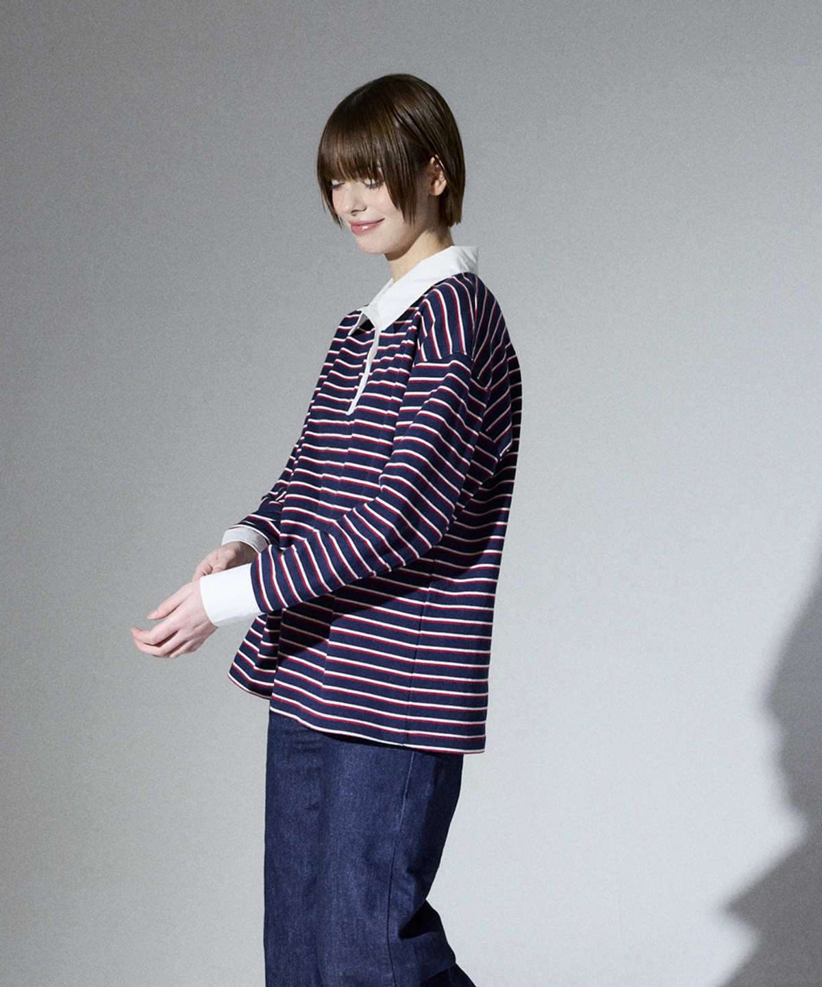 알리에나(ALIENAR) Stripe shirt collared long-sleeve(NV)