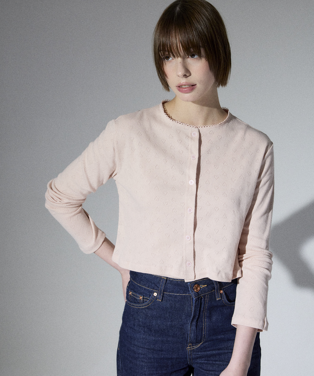 알리에나(ALIENAR) love lace color cardigan set(PINK)