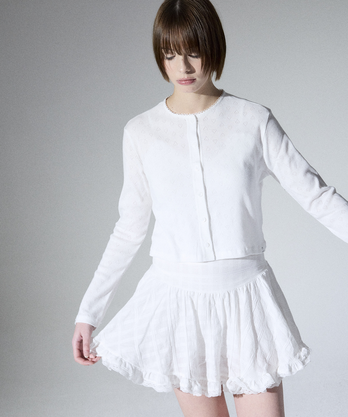 알리에나(ALIENAR) love lace color cardigan set(WHITE)