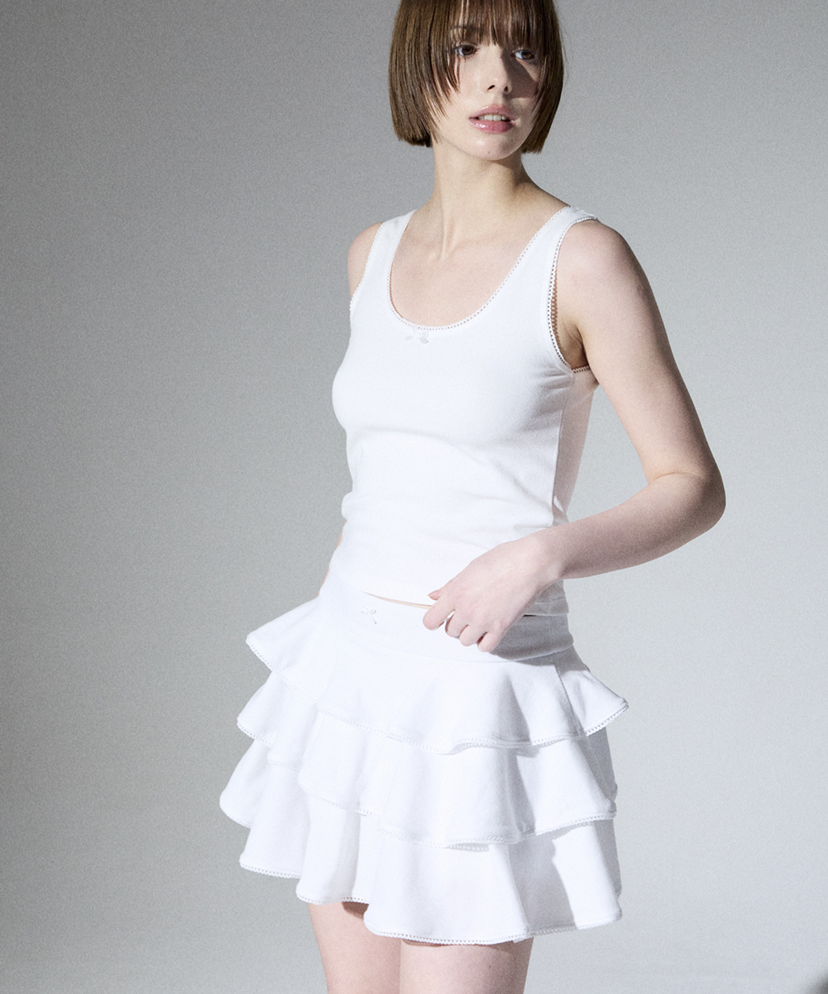 알리에나(ALIENAR) Picot ribbed cancan skirt(WH)