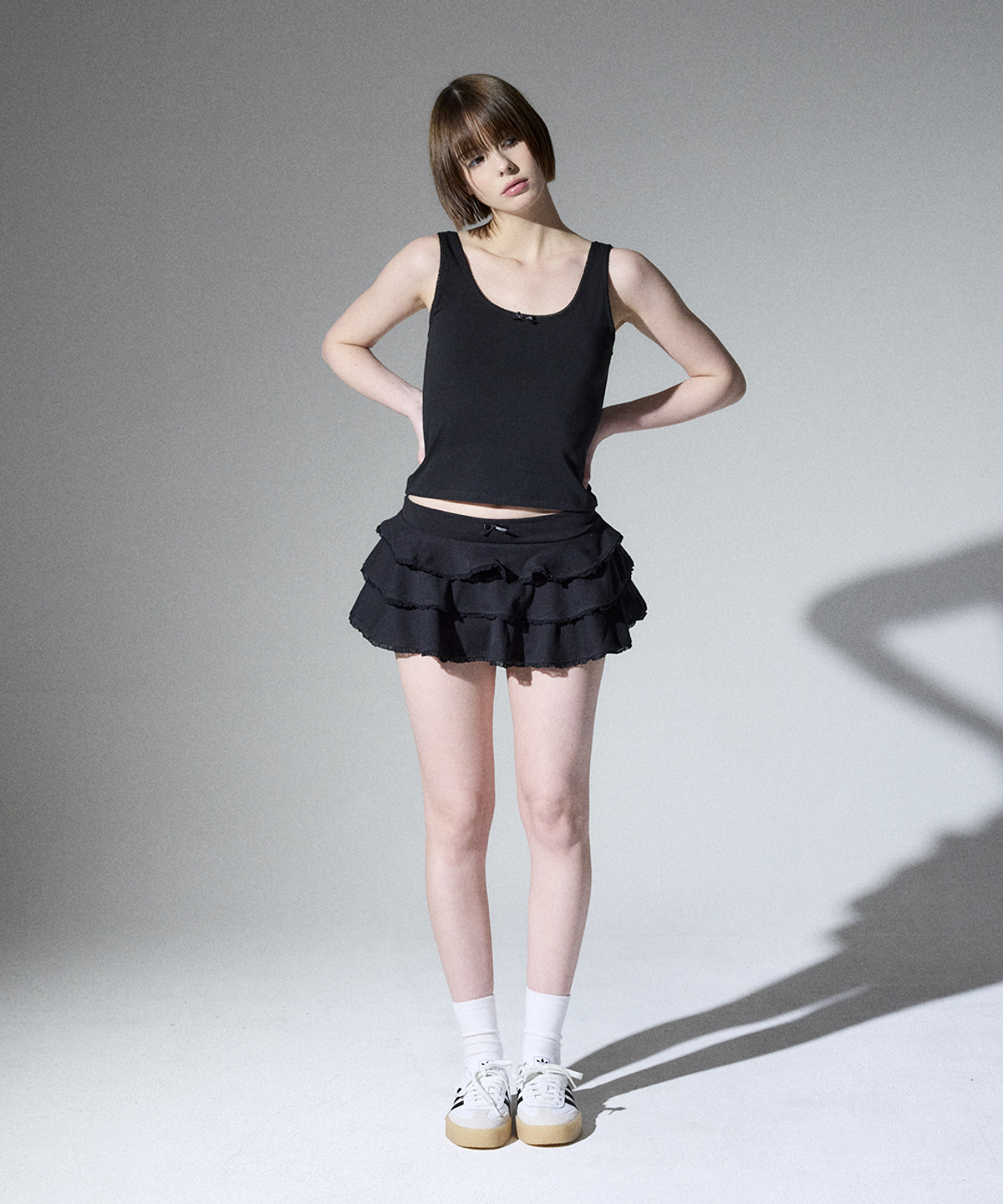 알리에나(ALIENAR) Picot ribbed cancan skirt(BK)