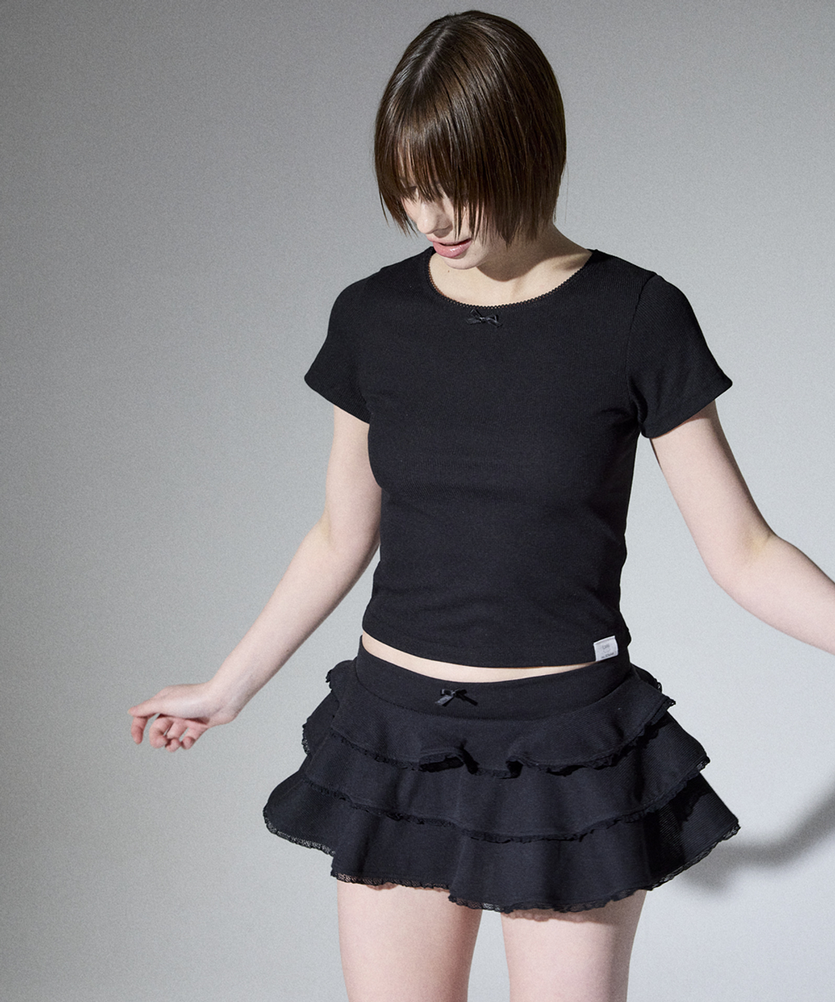 알리에나(ALIENAR) Picot ribbed cancan skirt(BK)