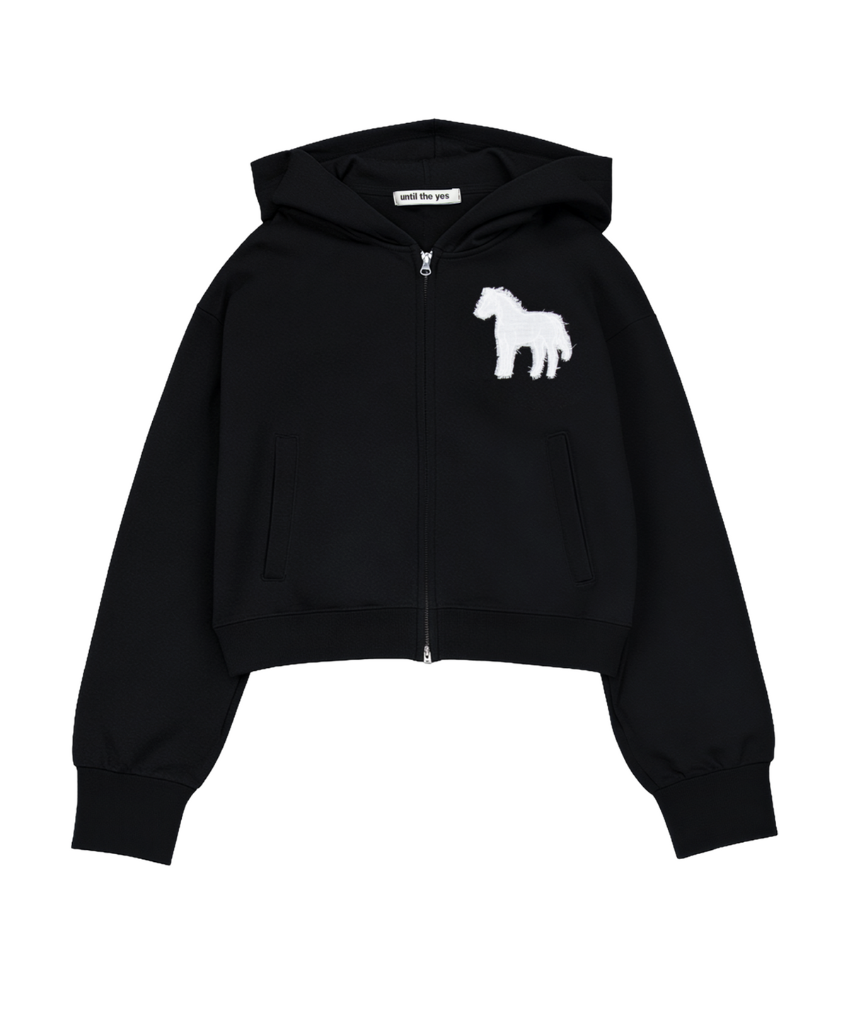 언틸디예스(UNTIL THE YES) Horse Appliqué Zip Hoodie, Black