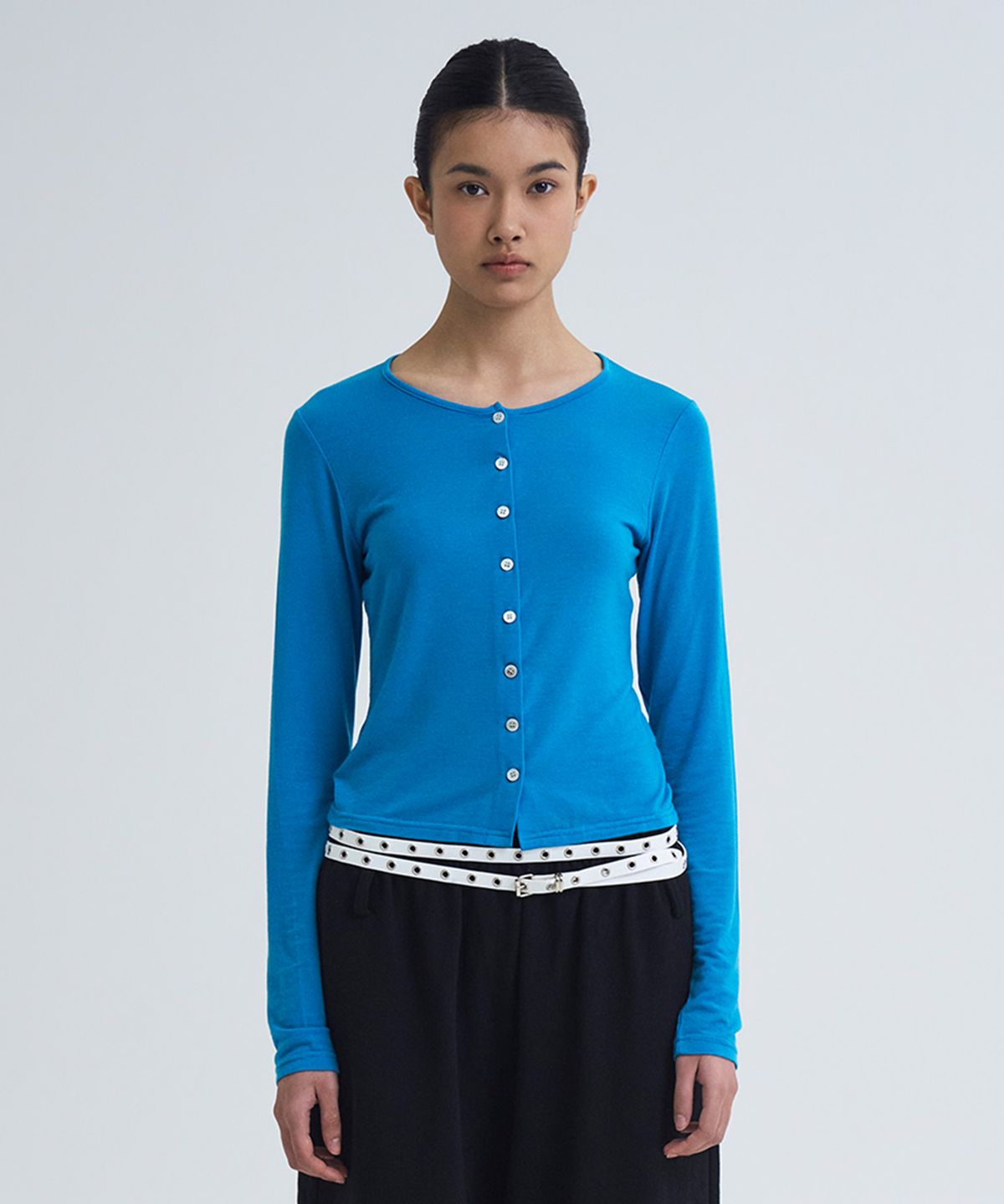 언틸디예스(UNTIL THE YES) Tencel Open Collar Cardigan, Blue
