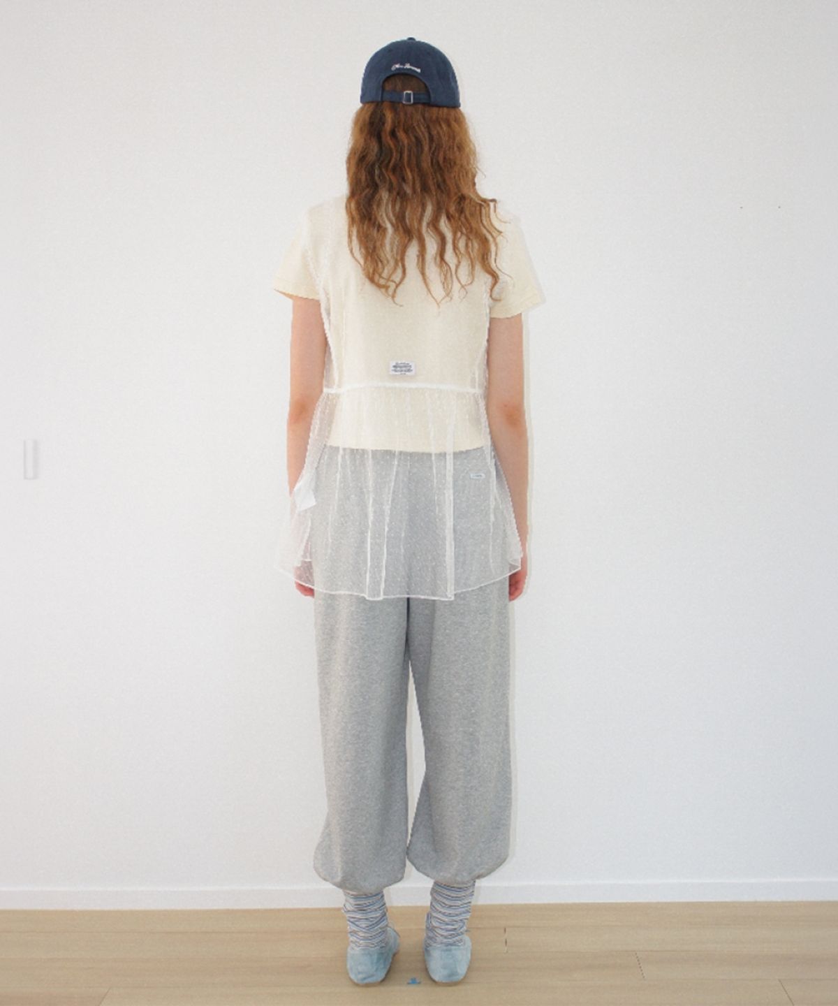 론론(RONRON) SHEER DOT MESH LAYERED TUNIC TOP WHITE