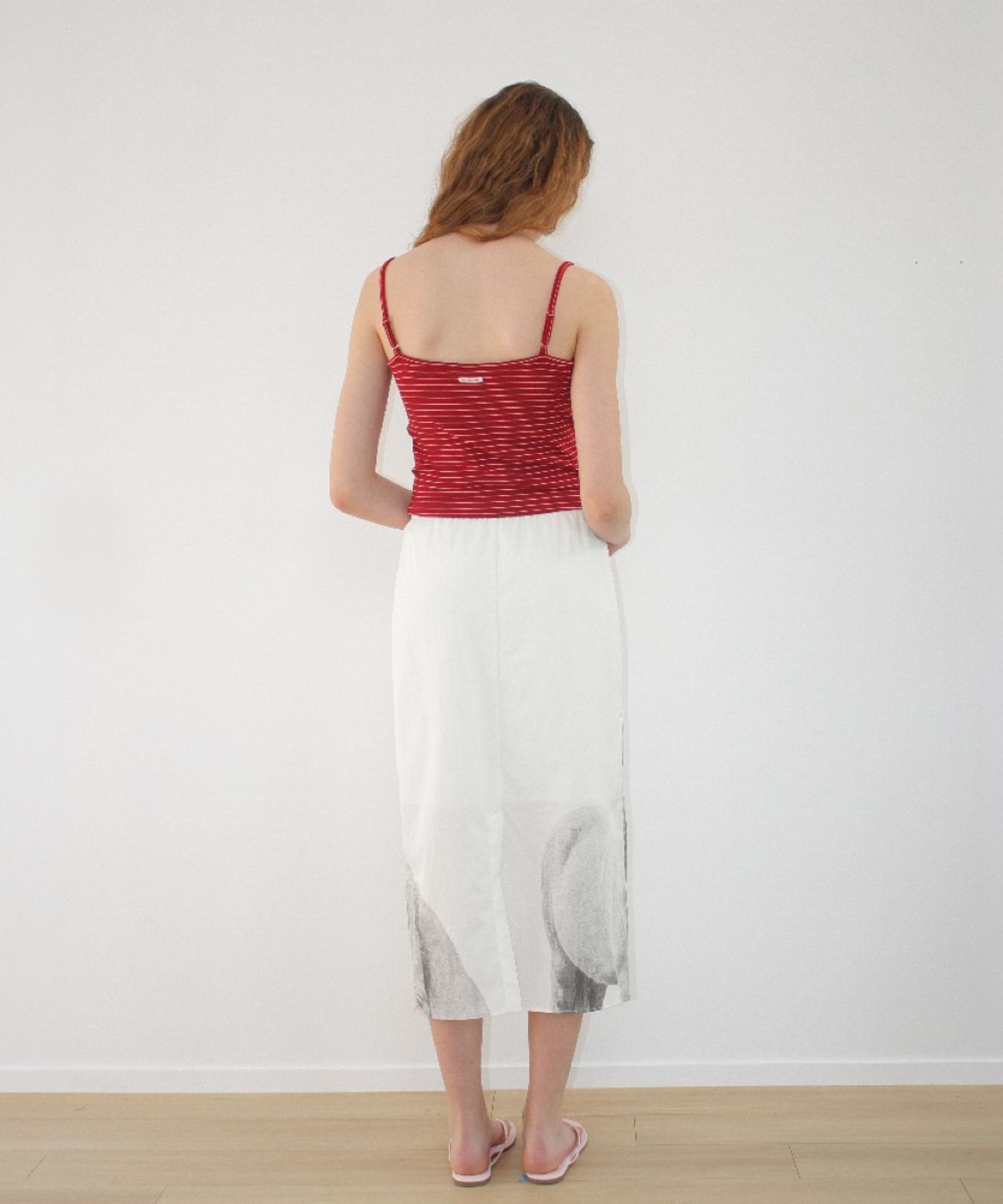 론론(RONRON) HEADBAND SET PONY BUTTON STRIPE SLEEVELESS RED