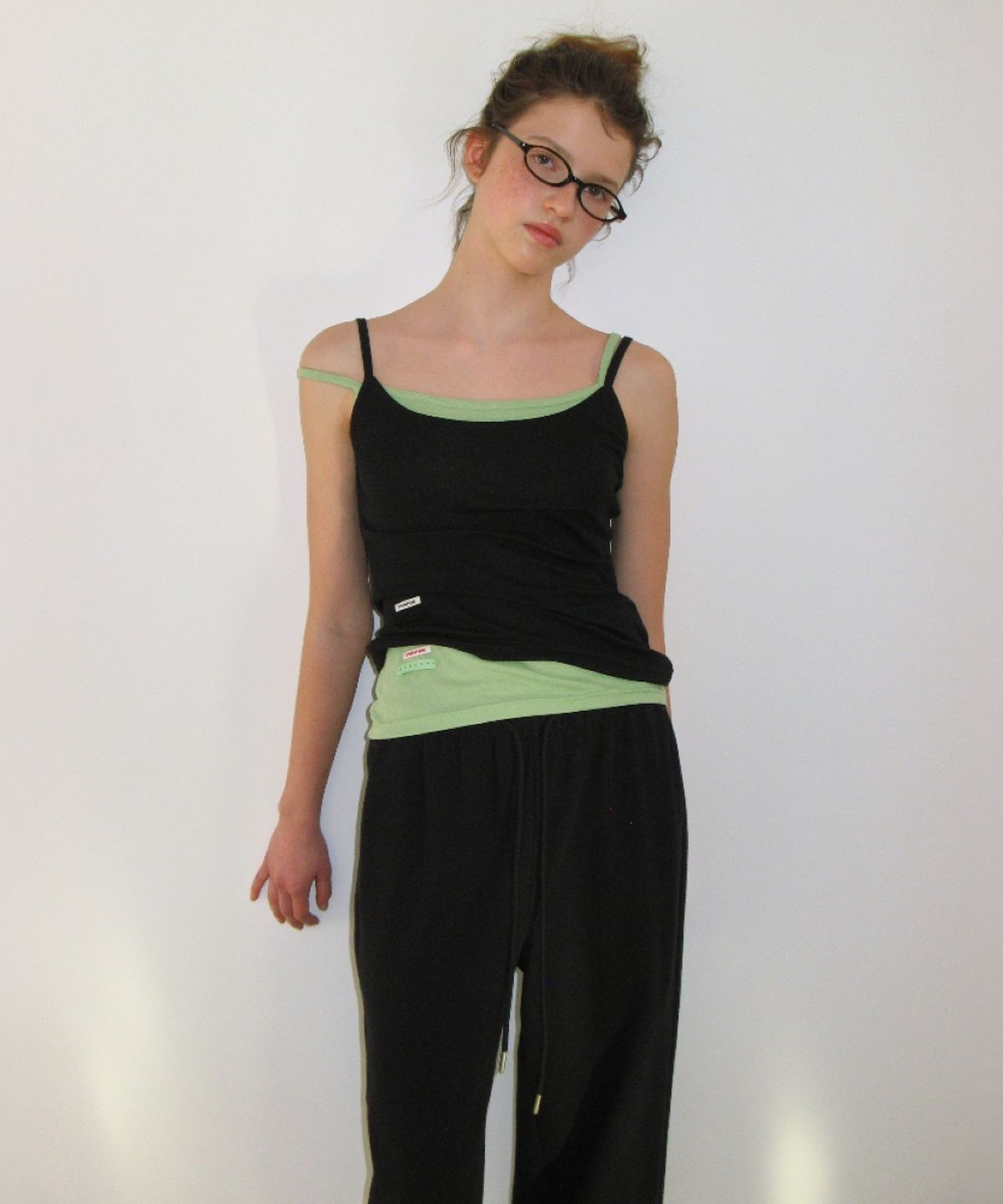 론론(RONRON) LEG WARMER LAYERED SWEAT PANTS BLACK