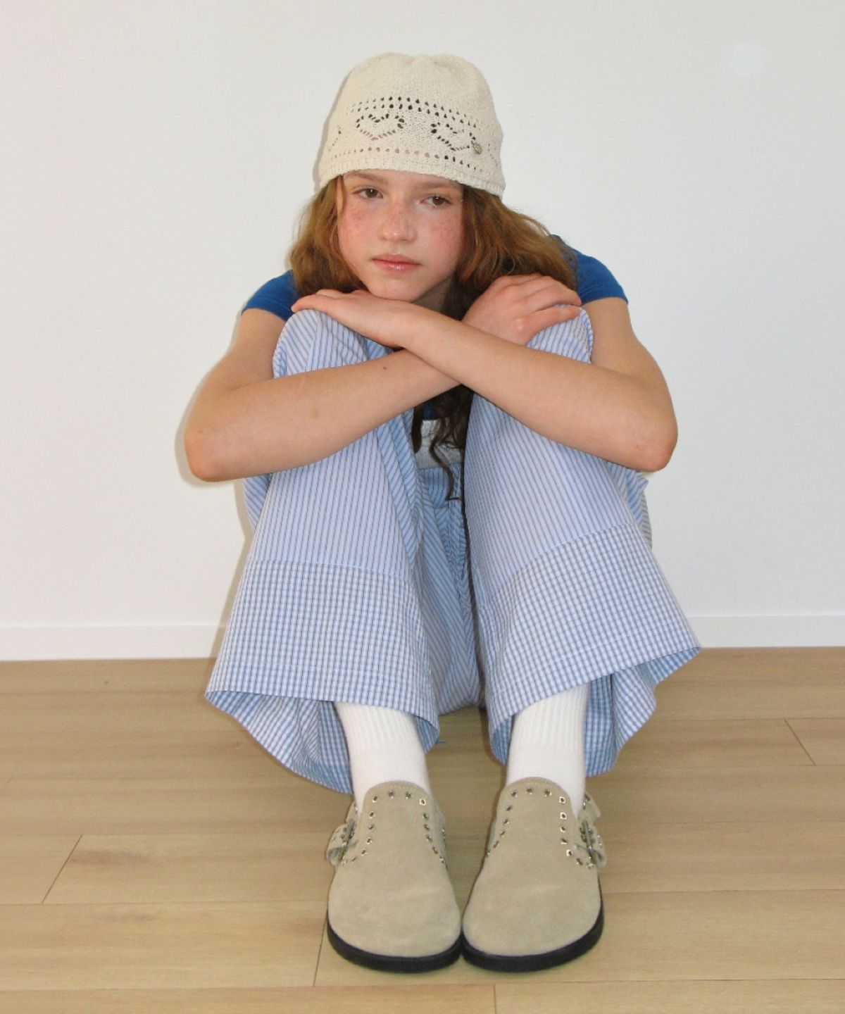 론론(RONRON) STRIPE CHECK PANEL COMFORT PANTS SOFT BLUE