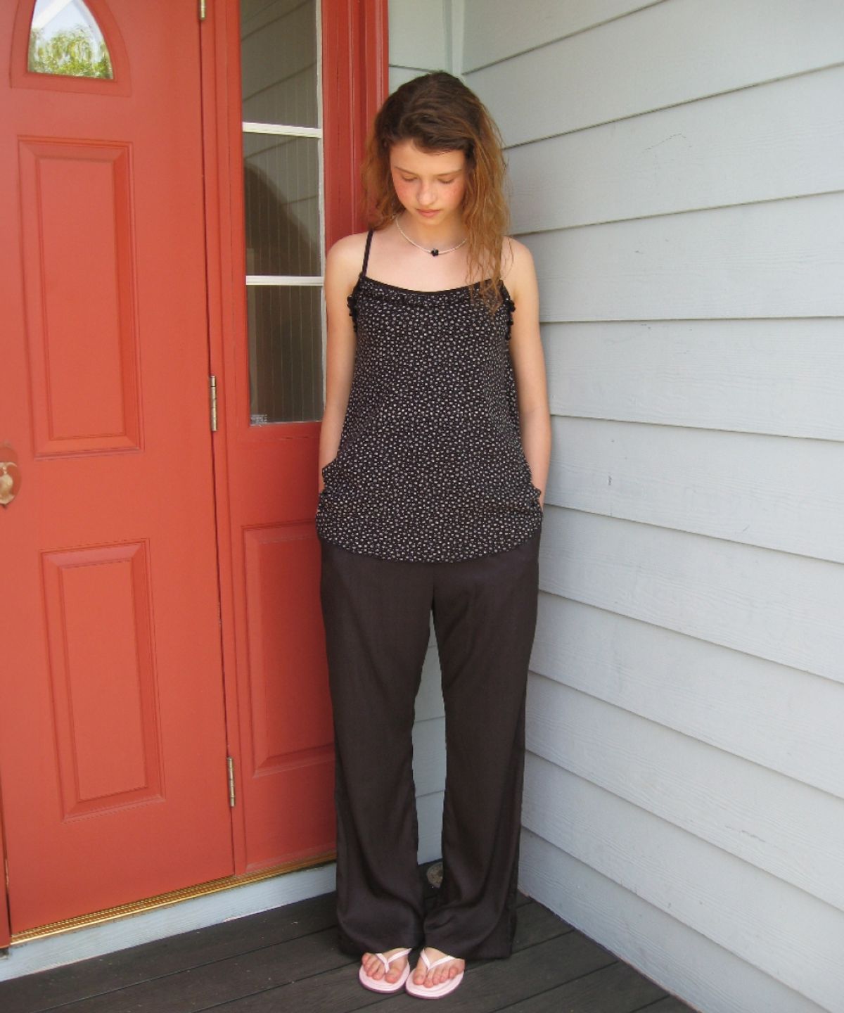 론론(RONRON) WAIST BOW TIE SHINING PANTS BLACK