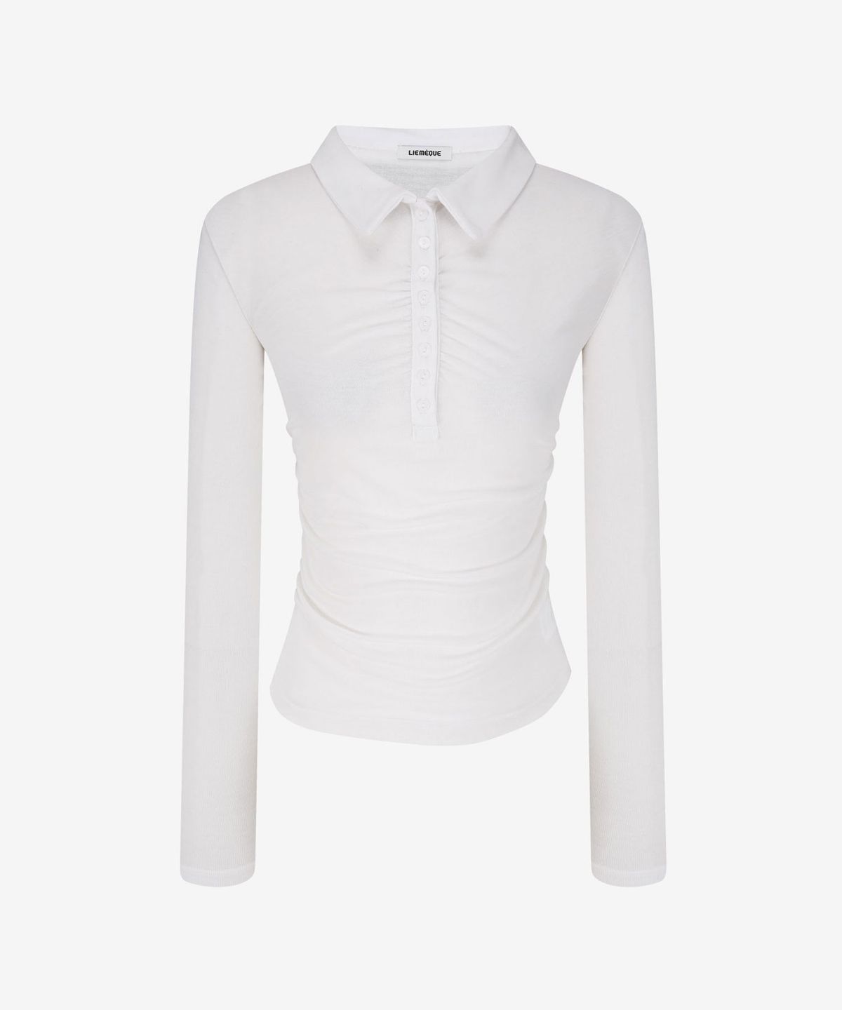 리메크(LIEMÉQUE) 카라 셔링 슬림 버튼 롱슬리브 화이트