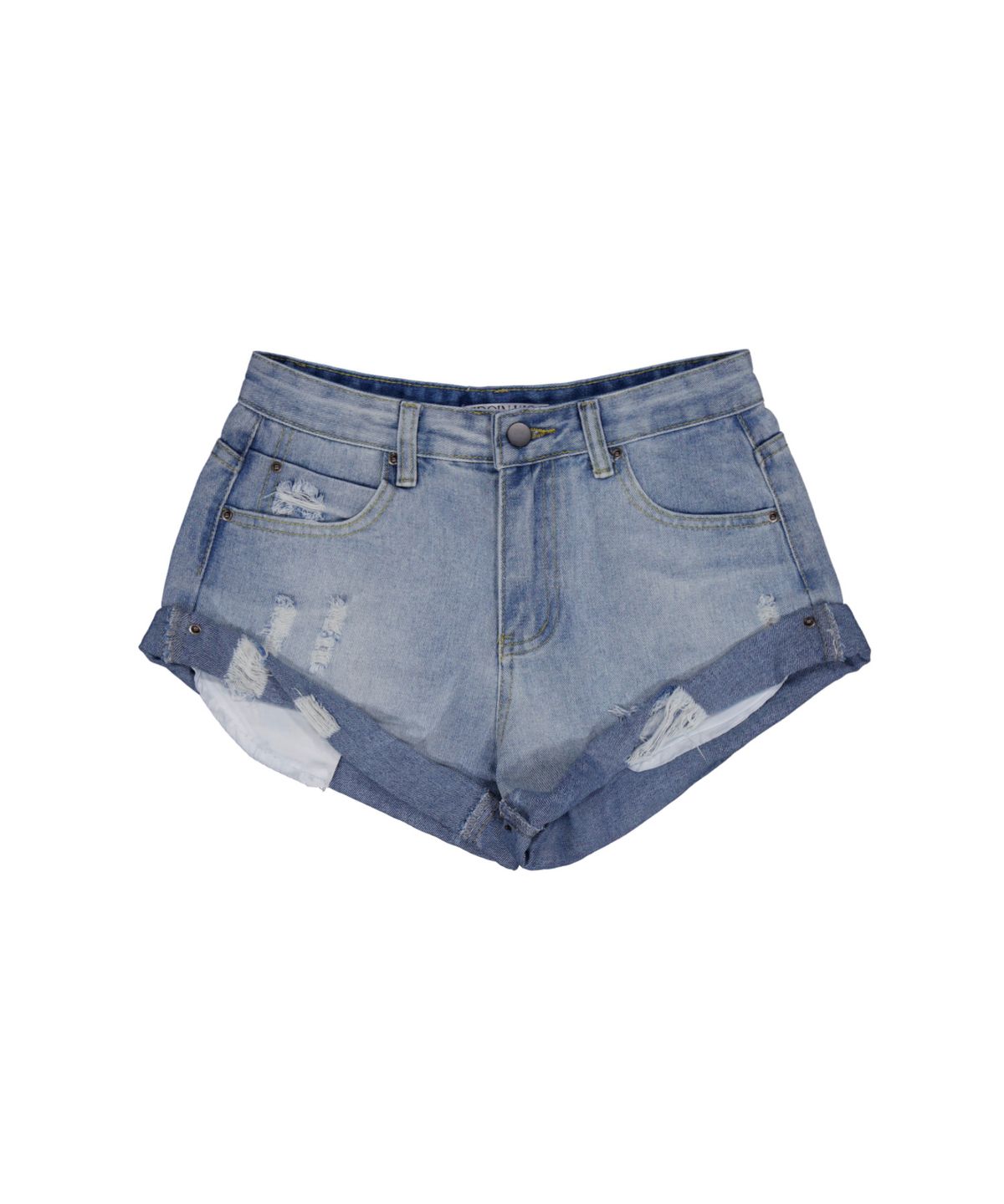 버진키스(VIRGINKISS) Dirty distressed folded denim shorts - LIGHT BLUE