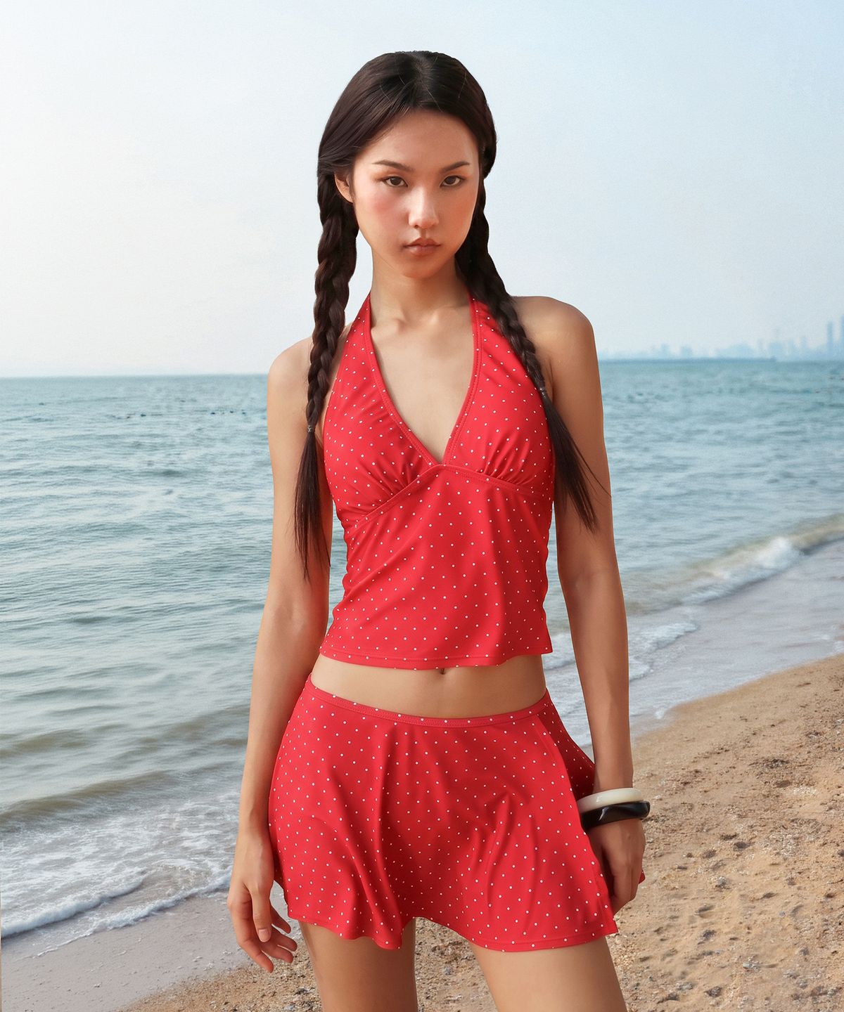 오프닝(5PENING) 26 Lea Tankini Set - Red / White Dot