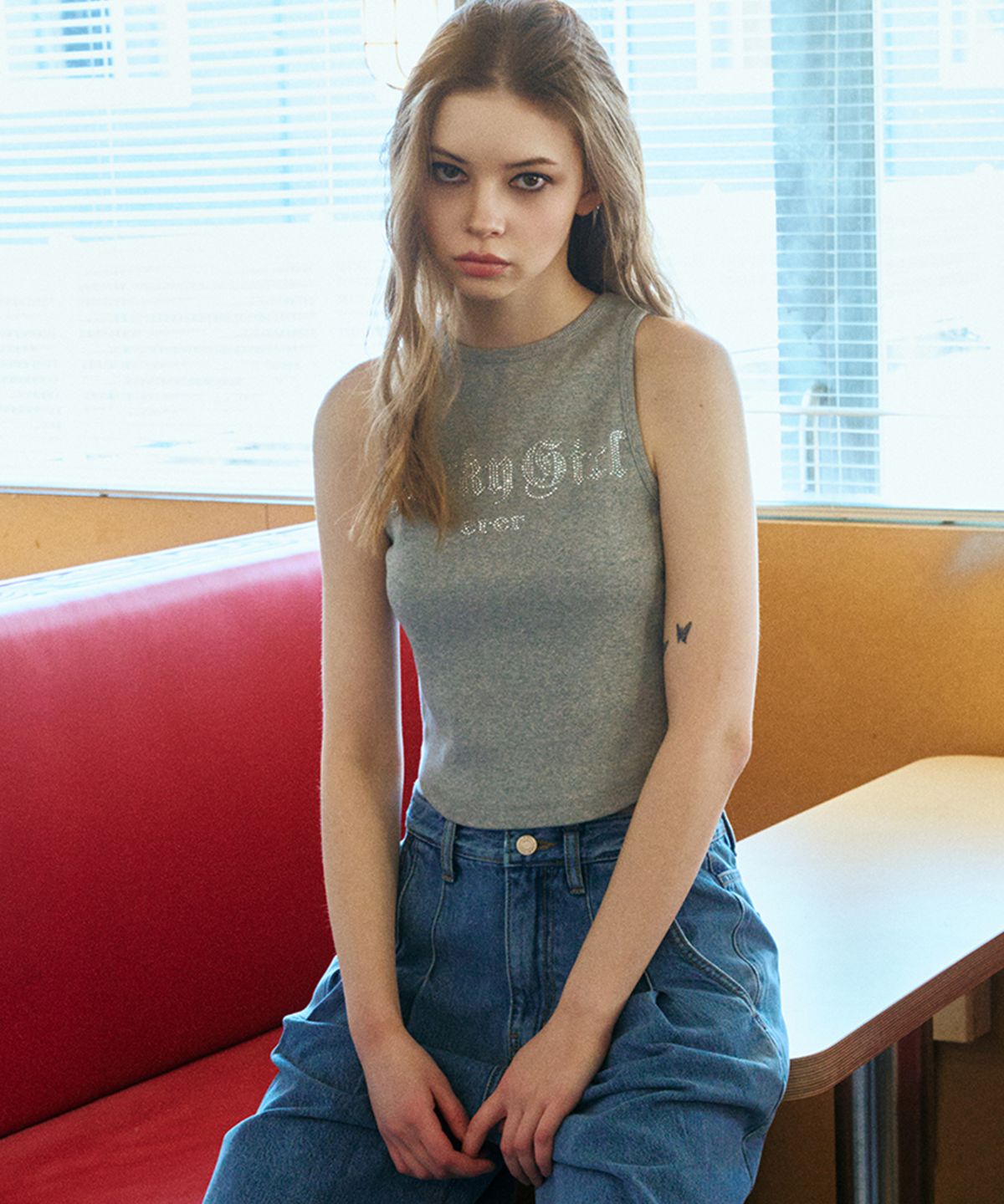 에르에르(ERER) Lucky Girl Hotfix Sleeveless Melange Gray
