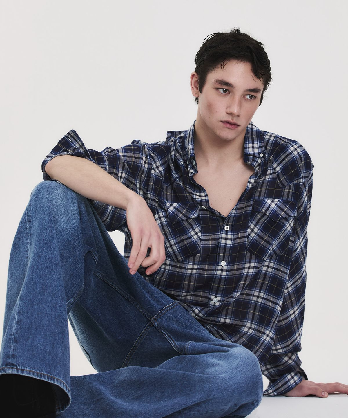 노앙(NOHANT) SOFT SHEER CHECK SHIRT NAVY