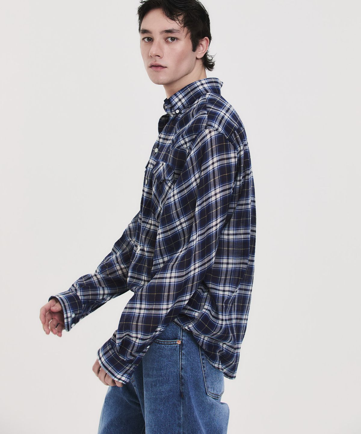 노앙(NOHANT) SOFT SHEER CHECK SHIRT NAVY