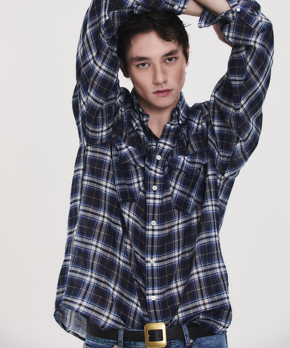 노앙(NOHANT) SOFT SHEER CHECK SHIRT NAVY