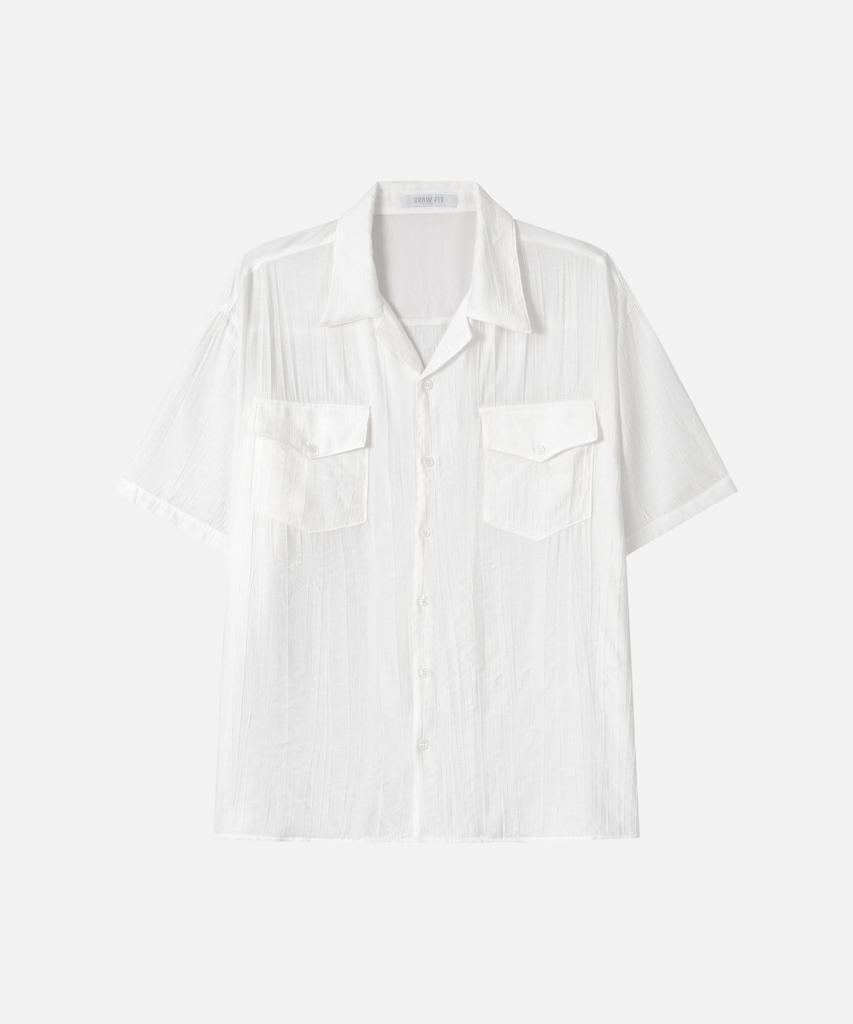 드로우핏(DRAW FIT) 시어 텍스쳐 오픈카라 하프 셔츠 [WHITE]