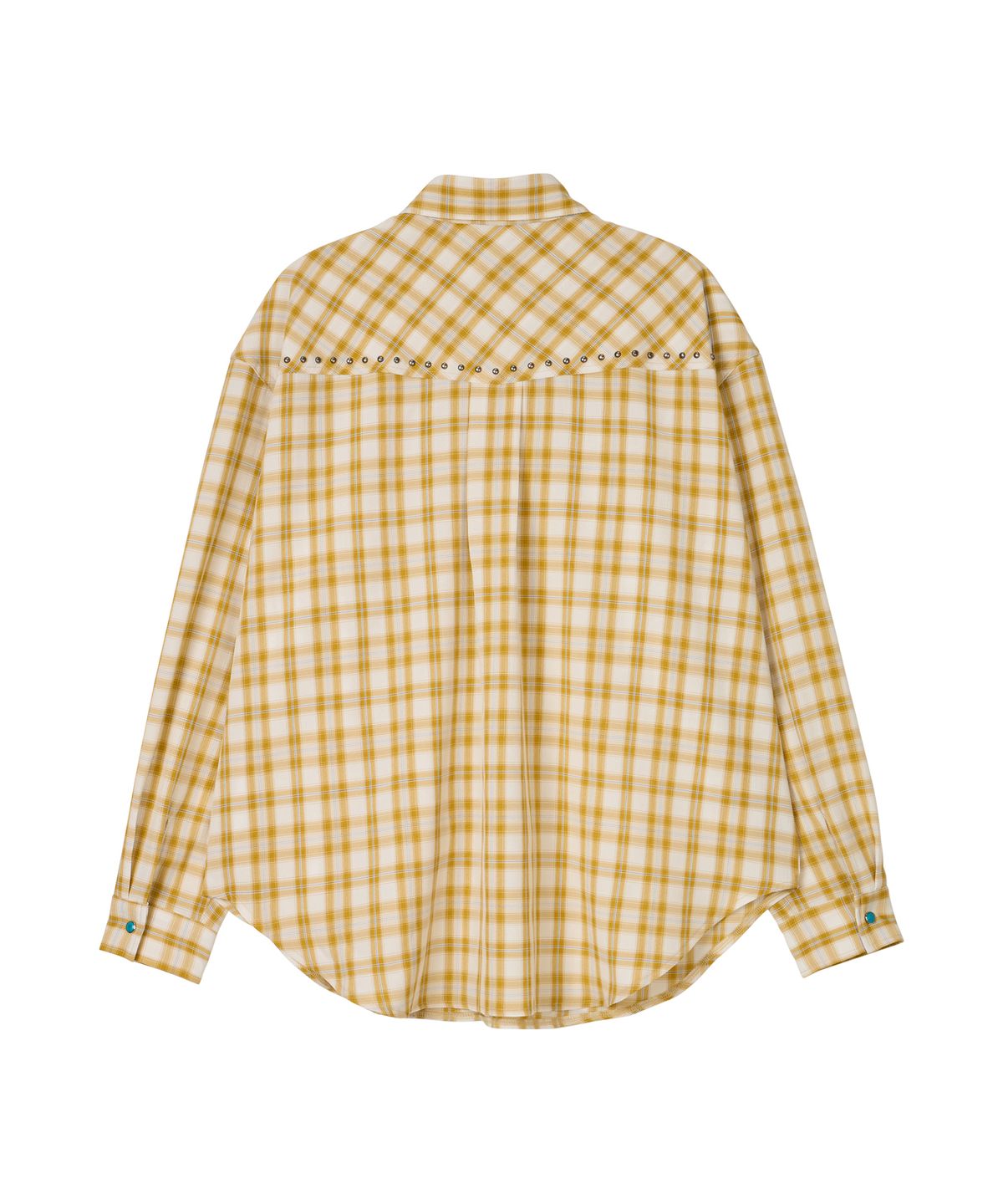 에르에르(ERER) Oversized Sheer Studded Check Shirt Yellow