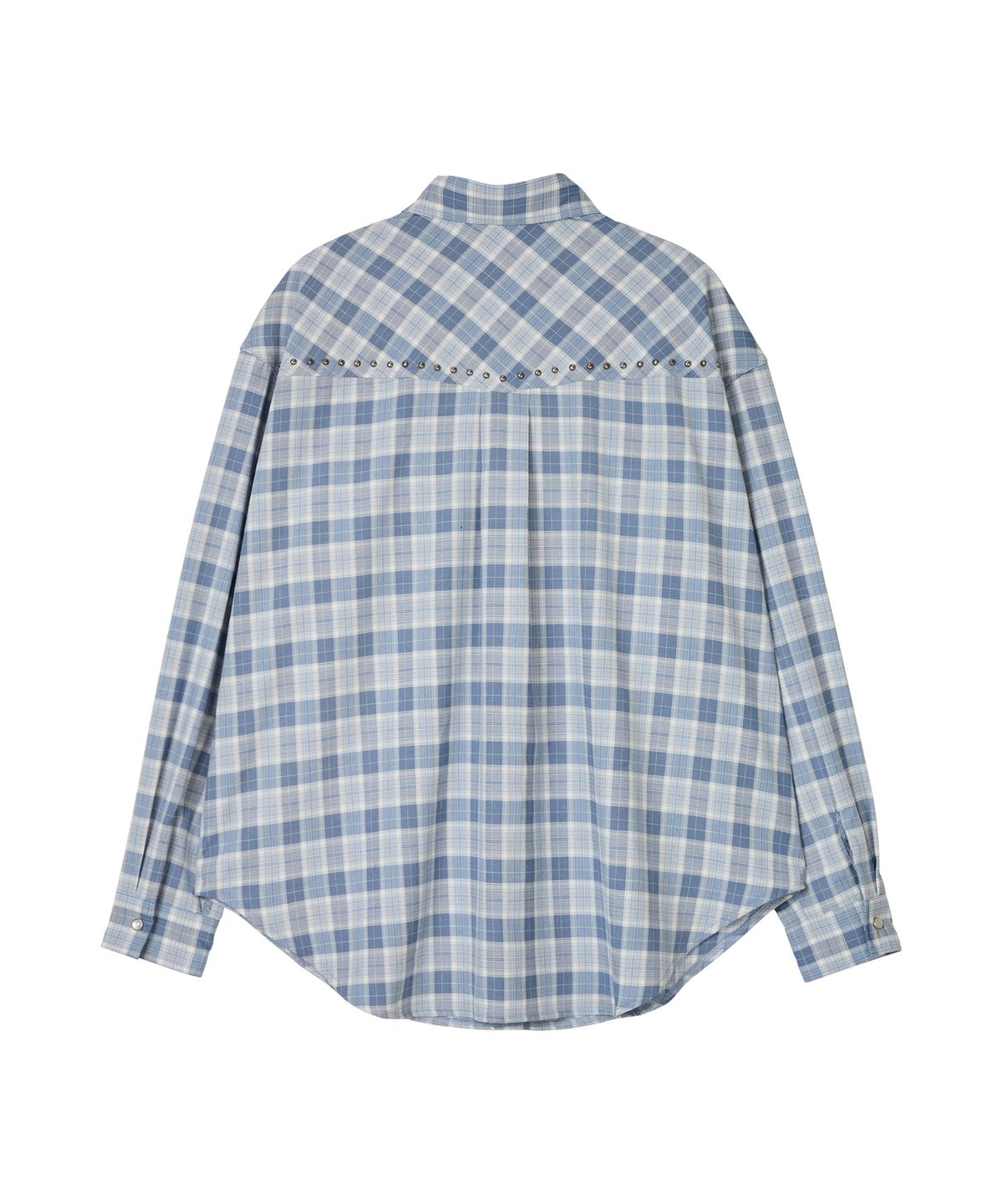 에르에르(ERER) Oversized Sheer Studded Check Shirt Blue