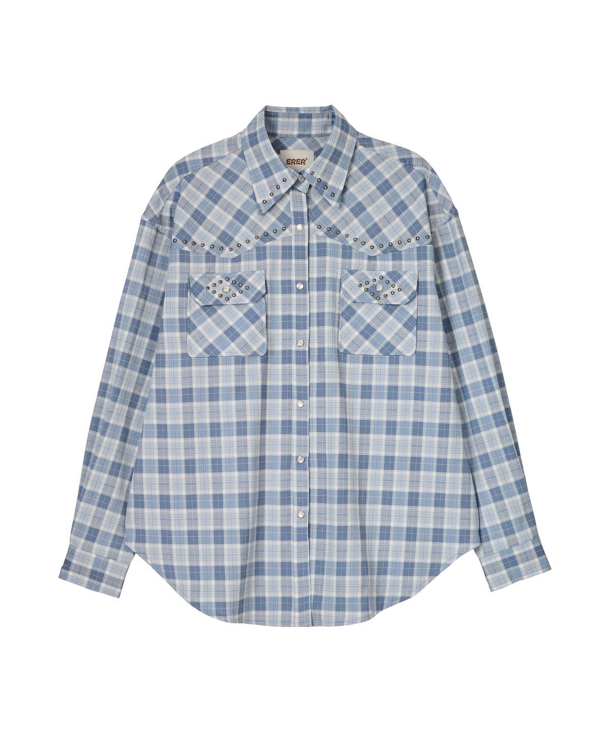 에르에르(ERER) Oversized Sheer Studded Check Shirt Blue