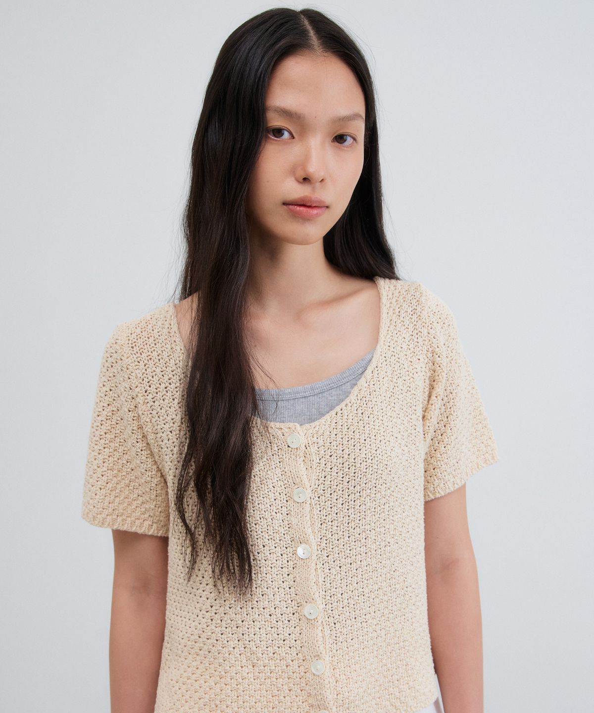 망고매니플리즈(MANGO MANY PLEASE) RAVE PUNCHING CARDIGAN_NATURAL BEIGE