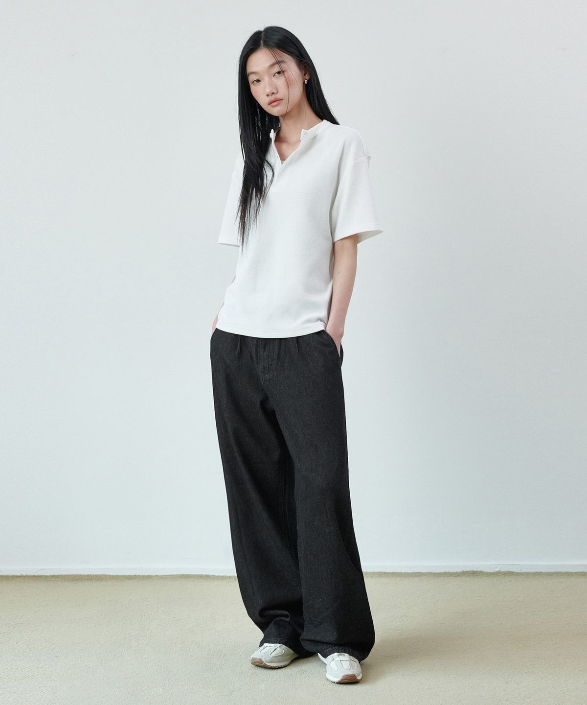 굿라이프웍스(GLW) [unisex] 와이드 데님 스트링 팬츠 흑청