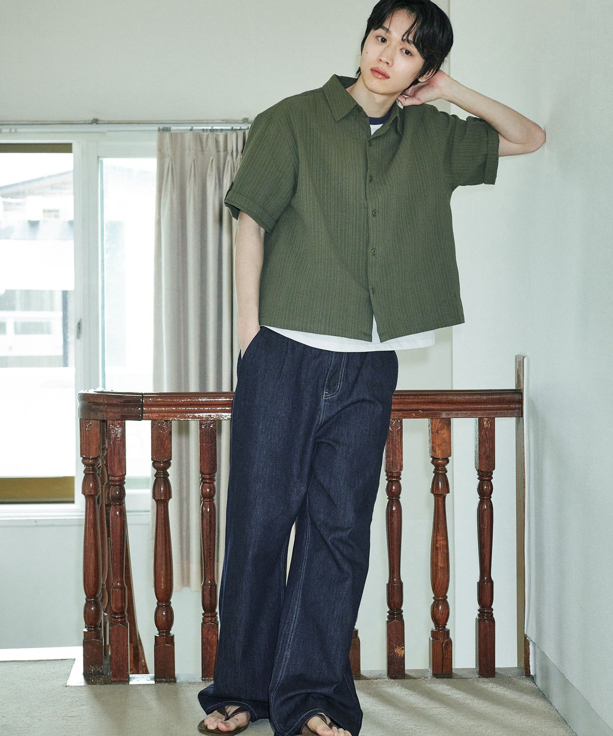 굿라이프웍스(GLW) [unisex] 와이드 데님 스트링 팬츠 인디고