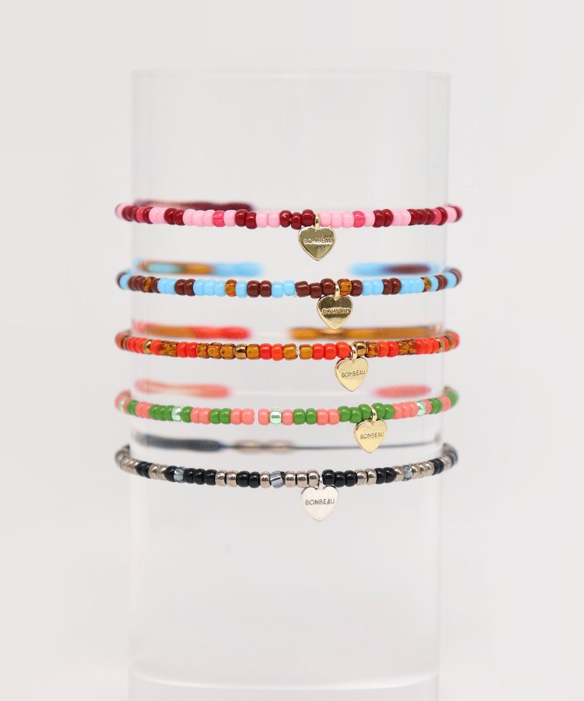 봉보(BONBEAU) Alba color mix layered beads Bracelet 하트 참 컬러 믹스 시드 비즈 팔찌