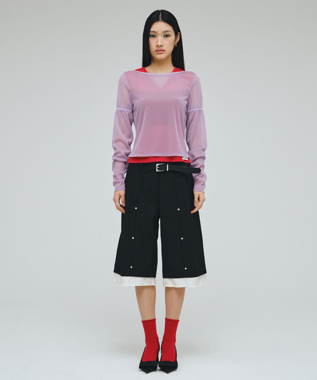 페이프(FEYF) 레이어드 롱 슬리브 탑 (IV), 라벤더