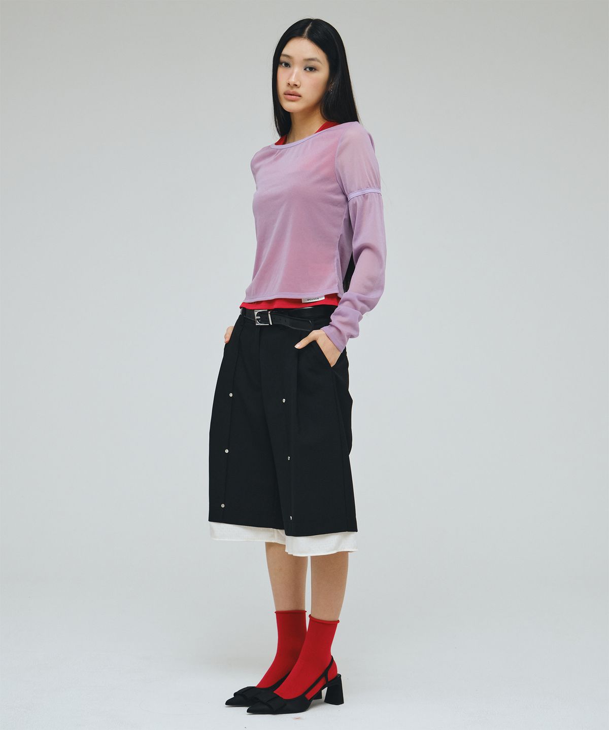 페이프(FEYF) 레이어드 롱 슬리브 탑 (IV), 라벤더