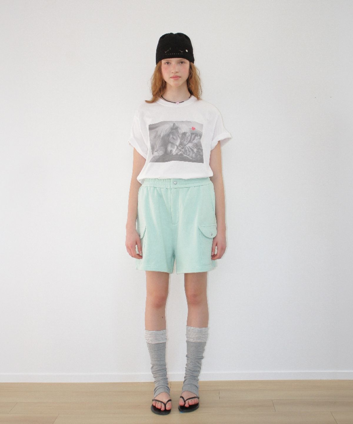 론론(RONRON) CAT POCKET SWEAT CARGO SHORTS MINT