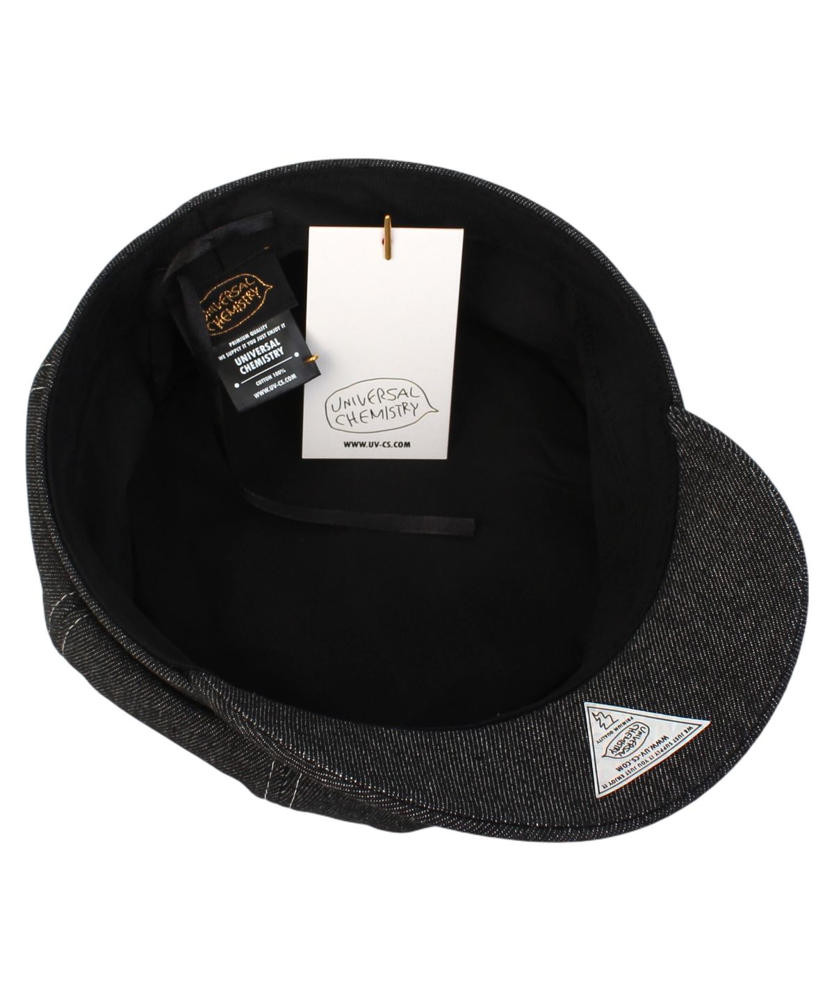 유니버셜 케미스트리(UNIVERSAL CHEMISTRY) Black Denim Logo Newsboy Cap 뉴스보이캡