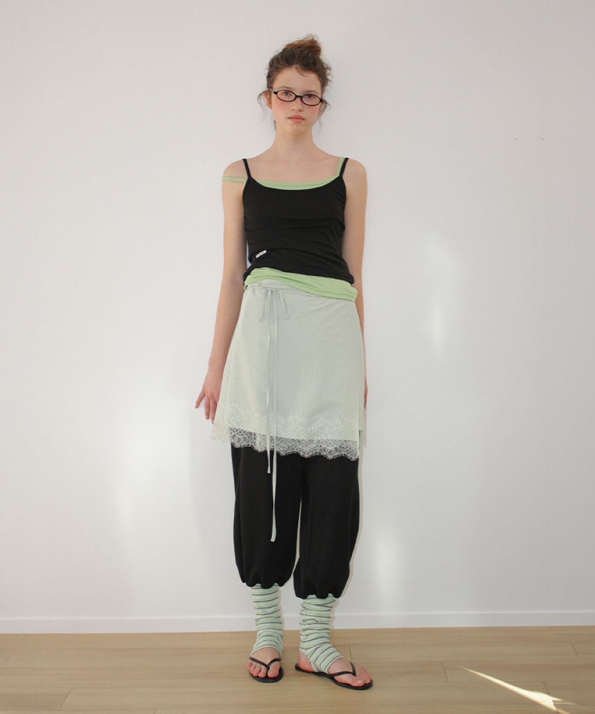 론론(RONRON) LACE TRIM WRAP SKIRT MINT