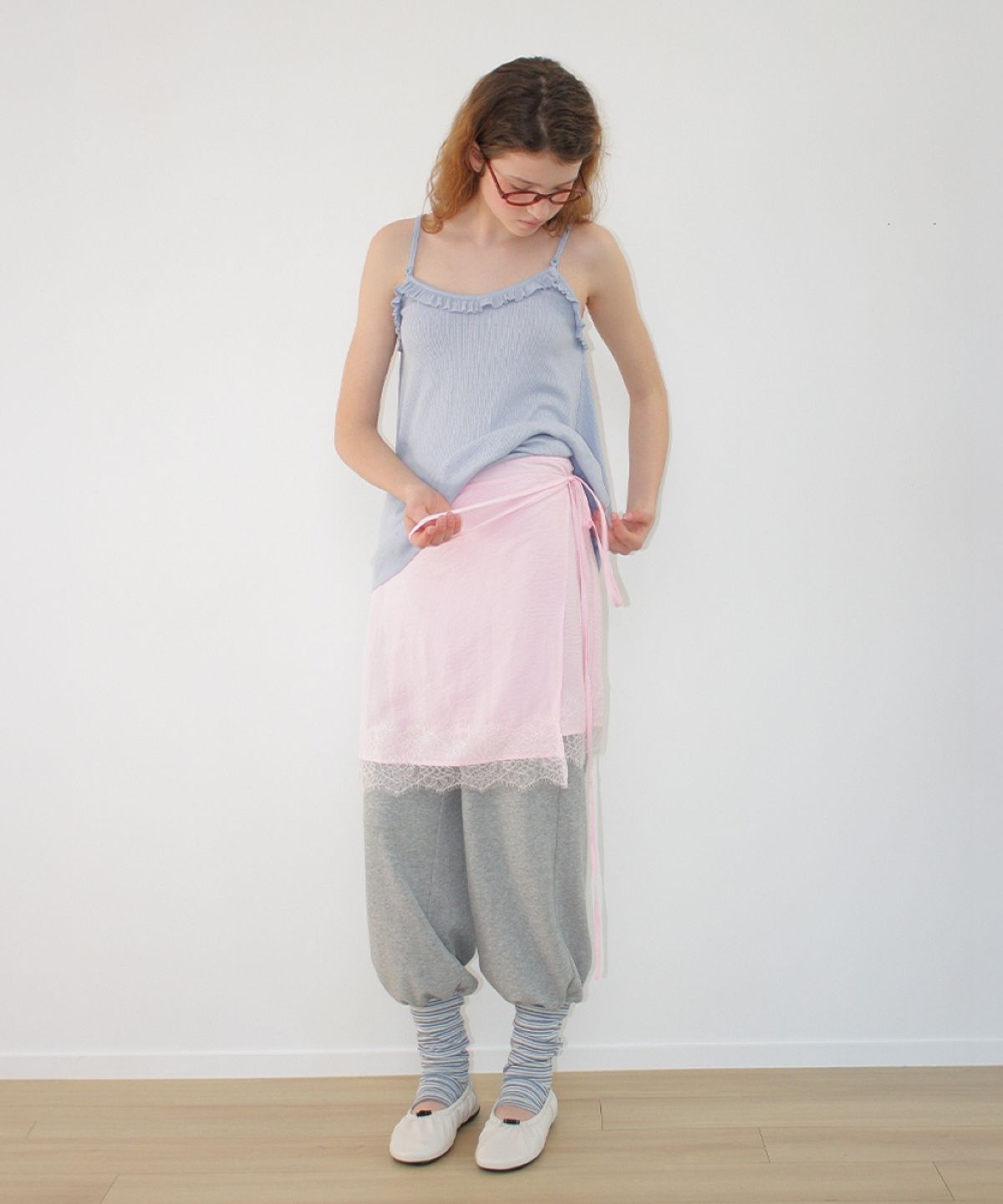 론론(RONRON) LACE TRIM WRAP SKIRT PINK
