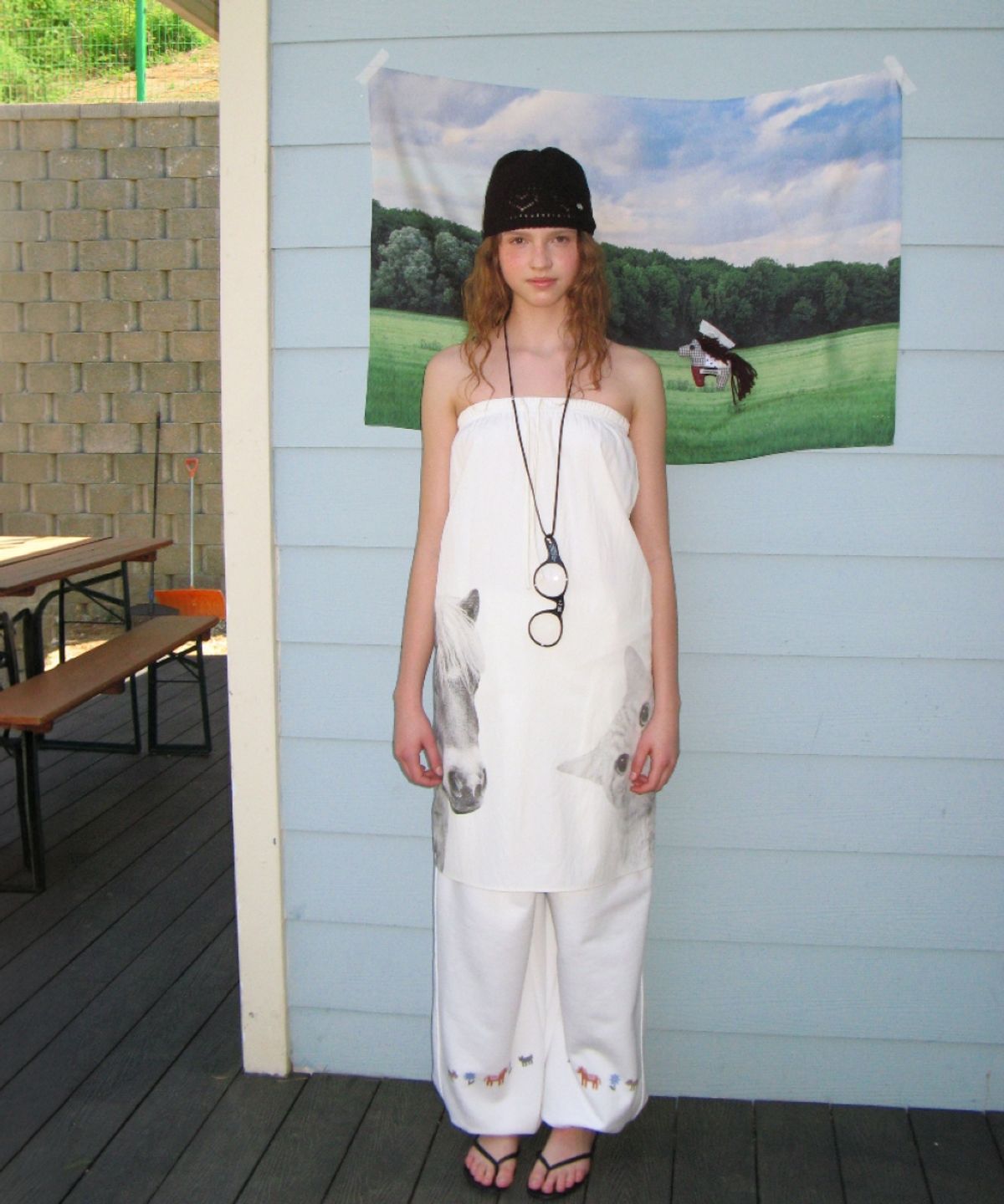 론론(RONRON) PONY CAT PRINT TUBE TOP SKIRT IVORY
