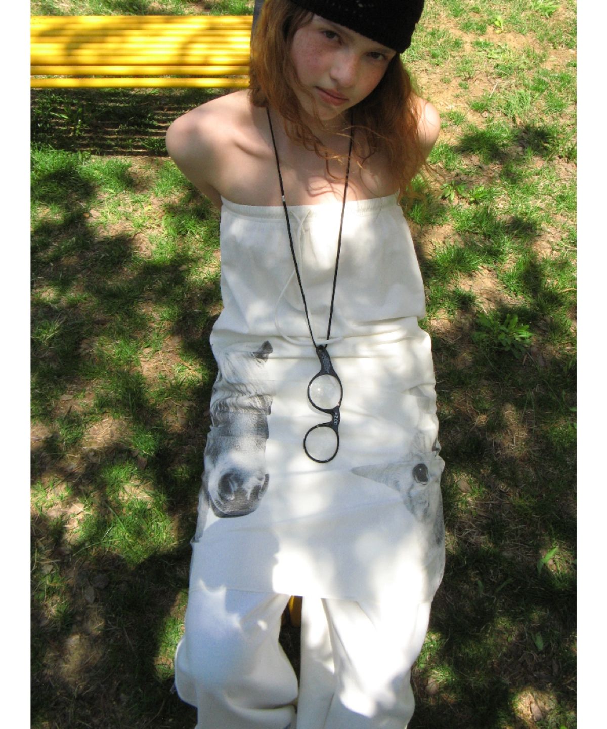 론론(RONRON) PONY CAT PRINT TUBE TOP SKIRT IVORY