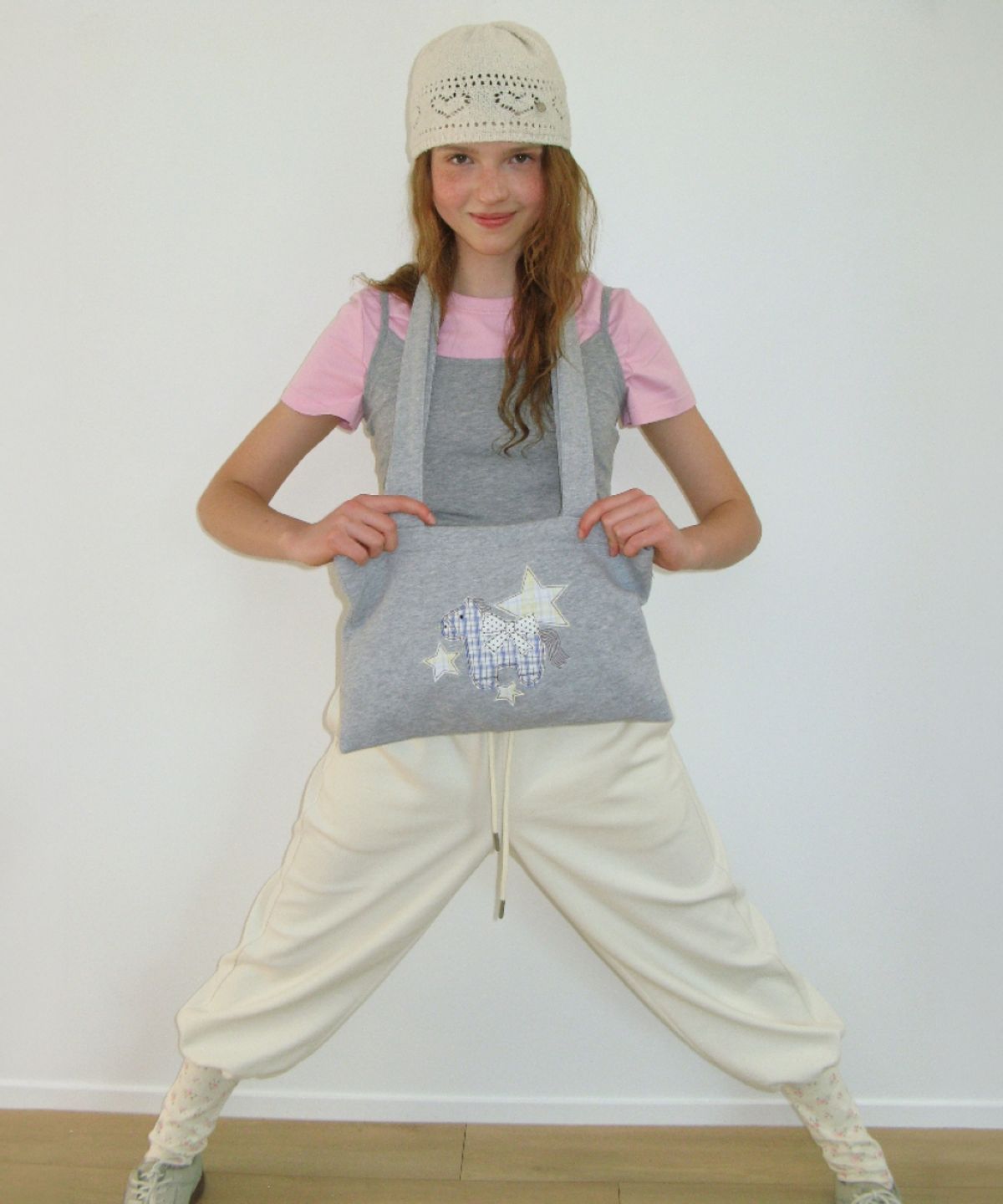 론론(RONRON) RIBBON PONY APPLIQUE SWEAT SHOULDER BAG GREY