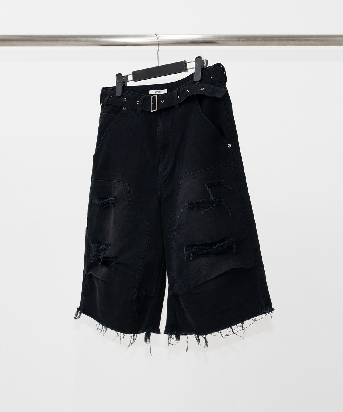 이티씨이(ETCE) BELTED DOUBLE KNEE SHORTS (BLACK)
