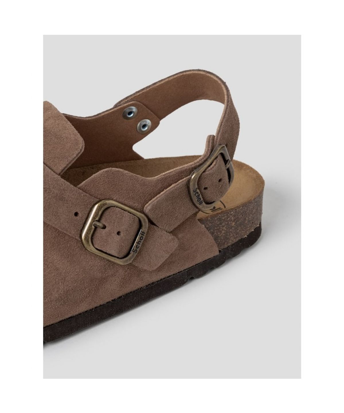숄(SCHOLL) (WOMEN) 스웨이드 백스트랩 코르크 크로그  브라운 (HH64K2C73D)