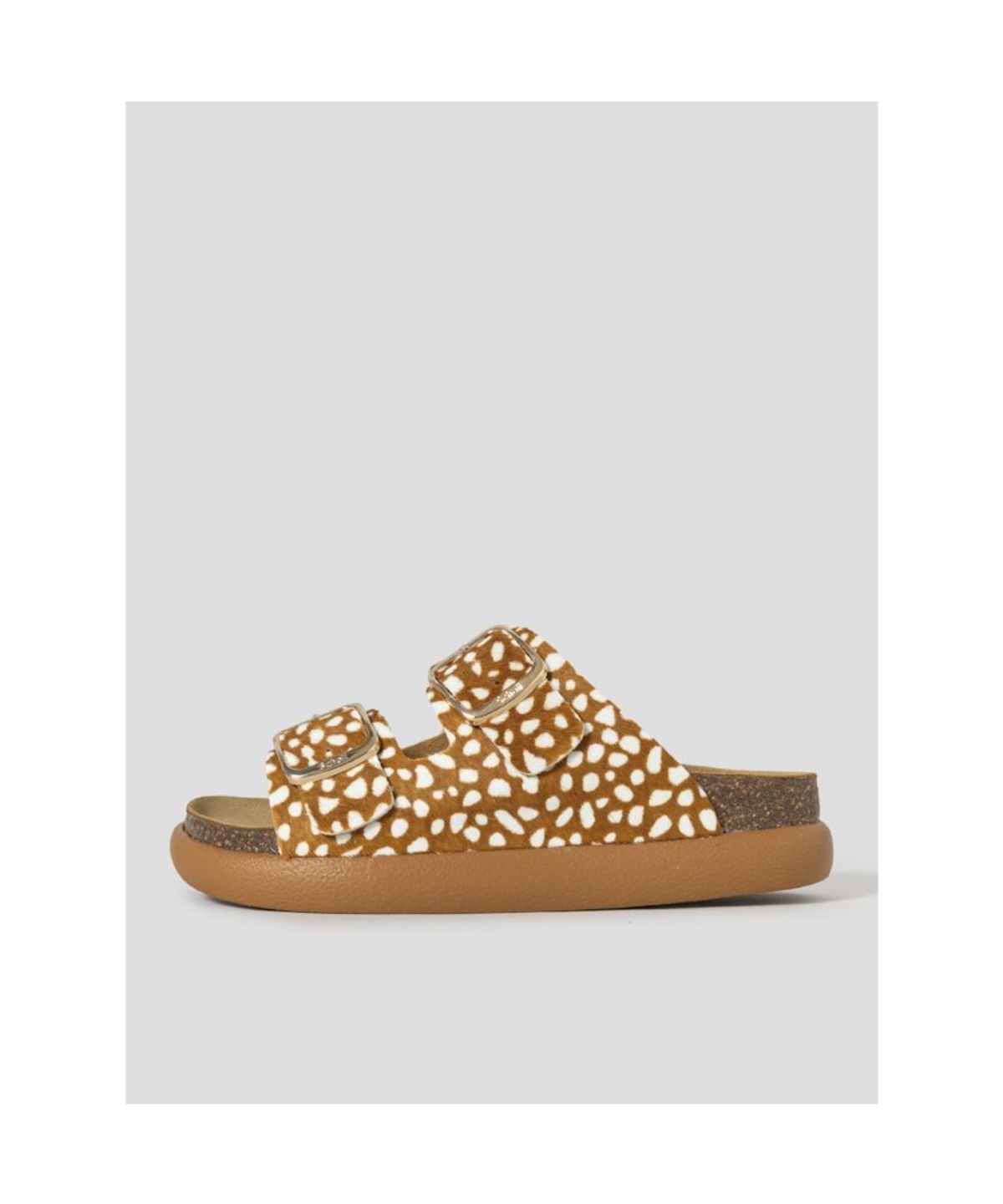 숄(SCHOLL) (WOMEN) 투스트랩 청키 코르크 샌들  옐로이시 브라운 (HH64K2C22B)