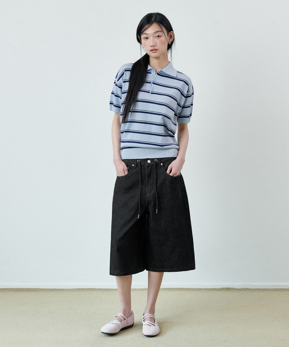 굿라이프웍스(GLW) [unisex] 논페이드 버뮤다 데님 팬츠 블랙
