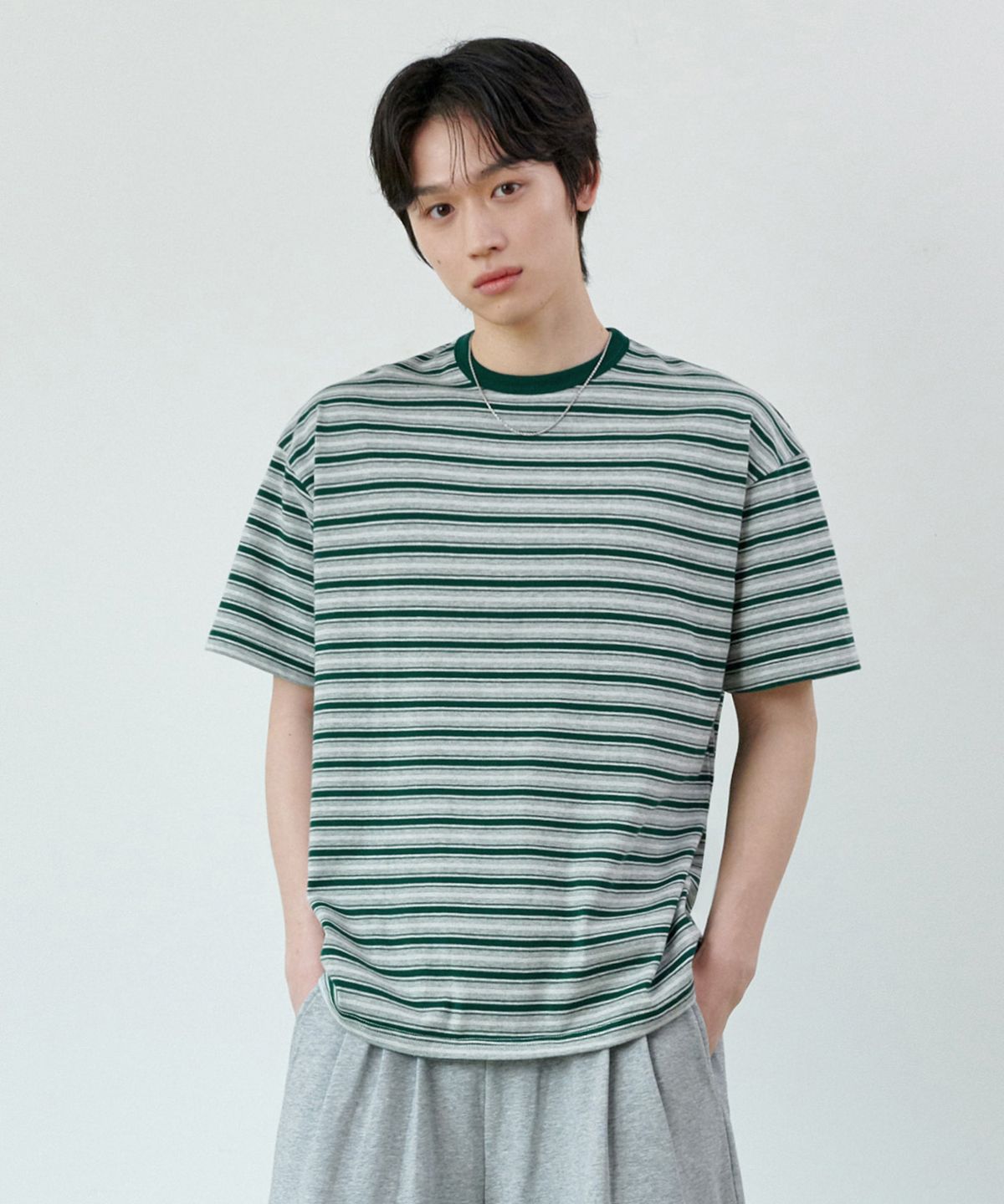 굿라이프웍스(GLW) [unisex] 스트라이프 반팔 티셔츠 그린