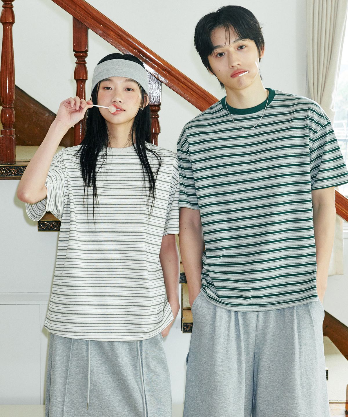 굿라이프웍스(GLW) [unisex] 스트라이프 반팔 티셔츠 크림