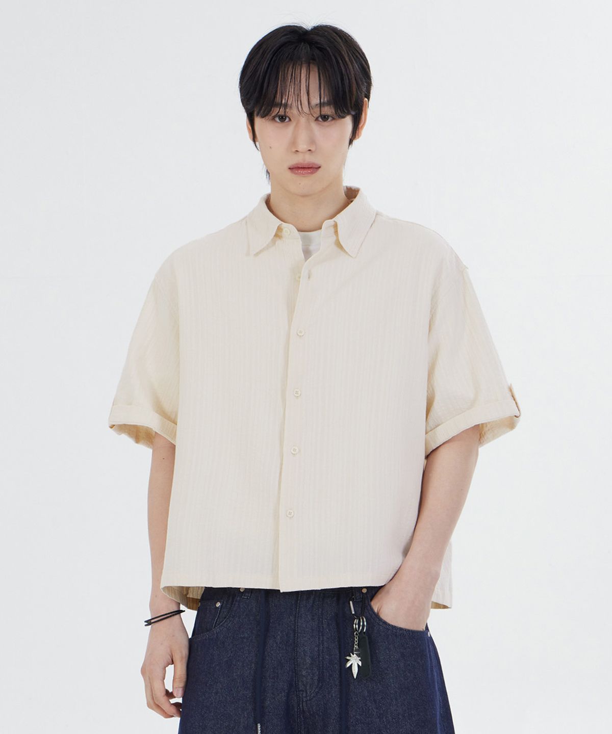 굿라이프웍스(GLW) [unisex] 롤업 시어서커 크롭 셔츠 크림