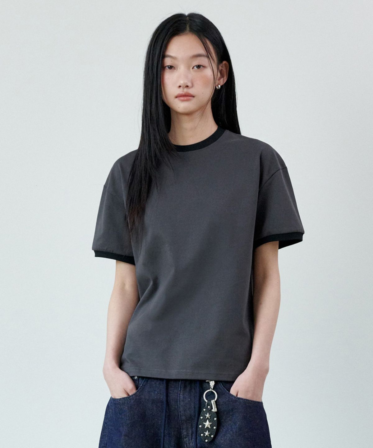 굿라이프웍스(GLW) [unisex] 베이직 링거 반팔 티셔츠 차콜