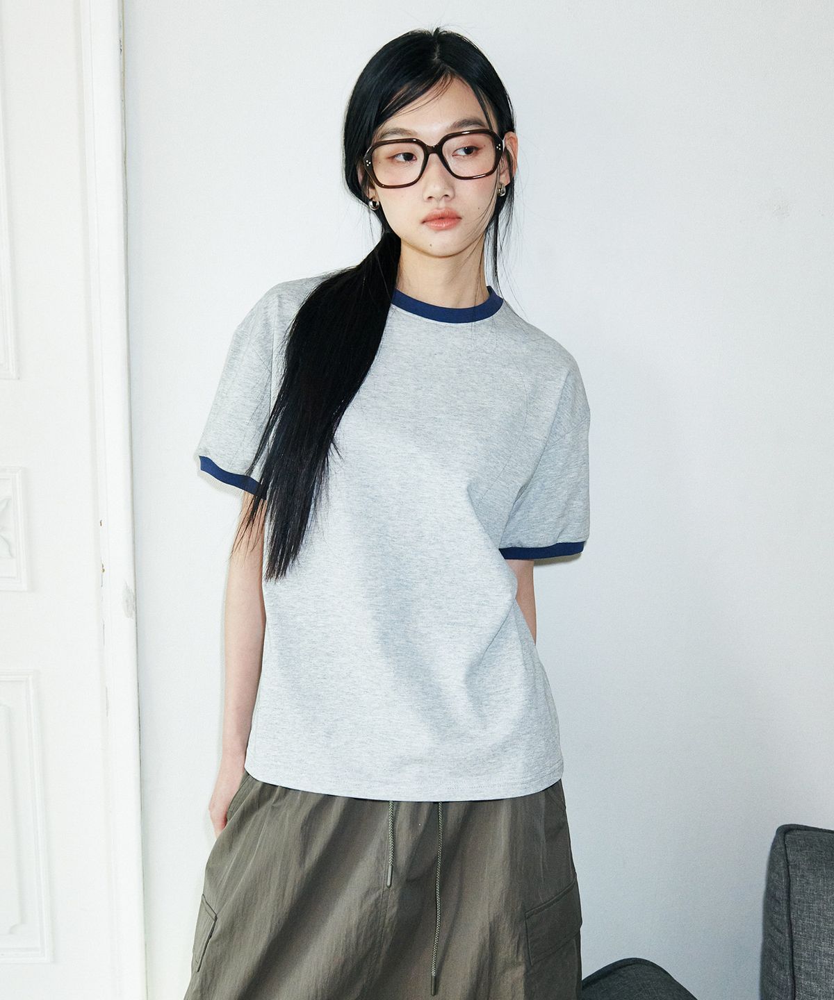 굿라이프웍스(GLW) [unisex] 베이직 링거 반팔 티셔츠 그레이