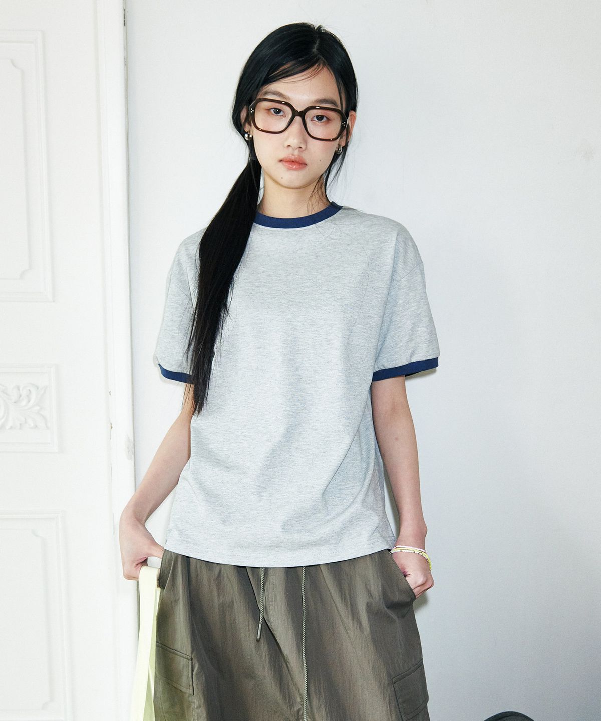 굿라이프웍스(GLW) [unisex] 베이직 링거 반팔 티셔츠 그레이