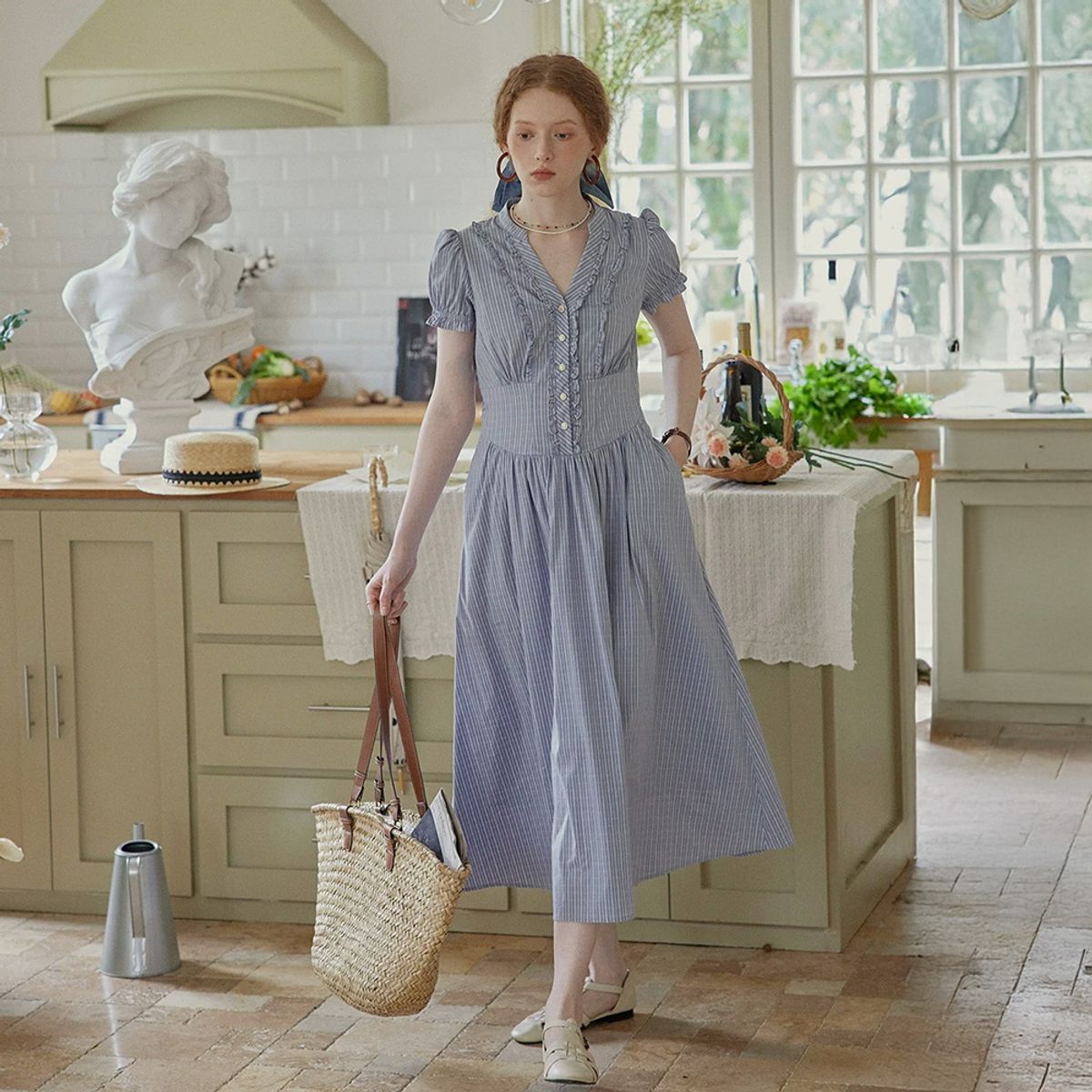 프라우드 마리(PROUD MARY) PM_Ruffle v-neck button dress