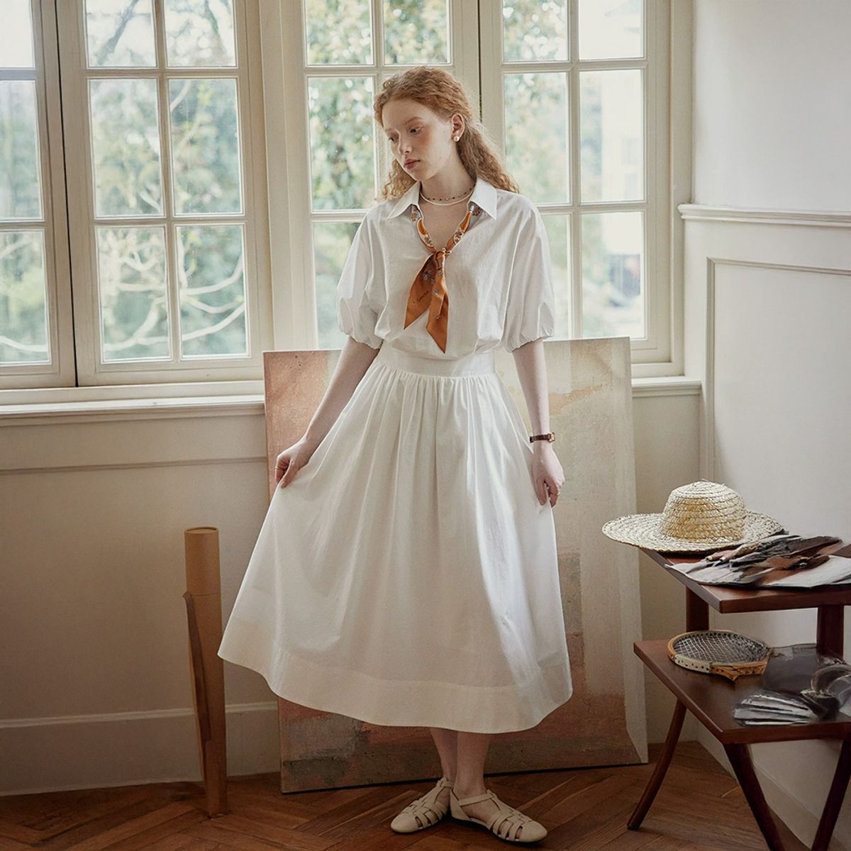 프라우드 마리(PROUD MARY) PM_Collar puff sleeve white dress