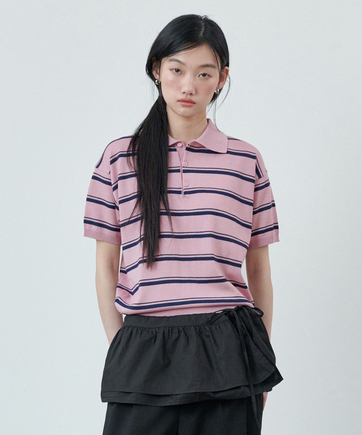 굿라이프웍스(GLW) [unisex] 스트라이프 카라 하프 니트 핑크